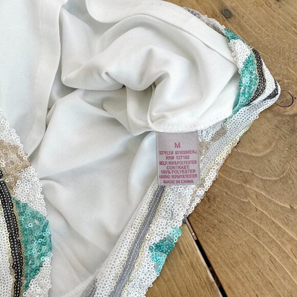 Myan Sequin Dress Southwestern White Gold Green Black M - Picture 8 of 9